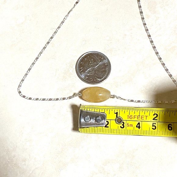 2/$20, Yellow Prehnite Stainless Necklace, Genuine Barrel Gemstone Bar Pendant - Picture 9 of 9